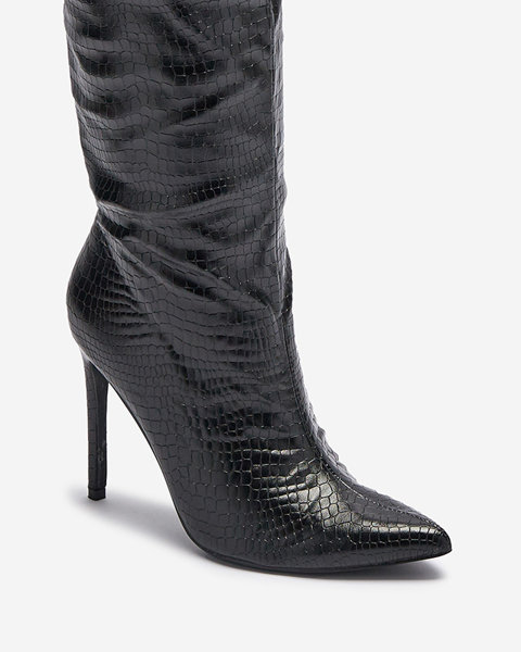 Schwarze Damenstiefel mit Stilettoabsatz und Prägung Power - Footwear
