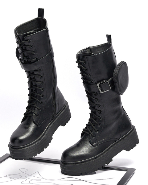 Schwarze Damenstiefel mit Tasche Rettona - Schuhe