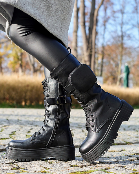 Schwarze Damenstiefel mit Tasche Rettona - Schuhe