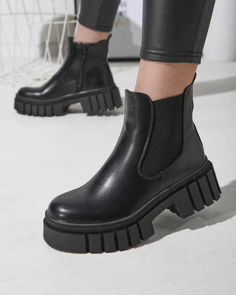Schwarze Damenstiefel mit dickerer Sohle Olilno- Footwear