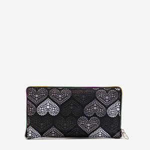 Schwarze Einkaufstasche mit Herzen, faltbar in eine Brieftasche - Accessoires