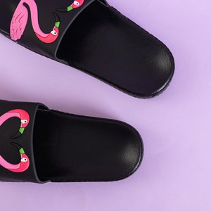 Schwarze Kinder Hausschuhe mit Flamingos Finnie - Schuhe