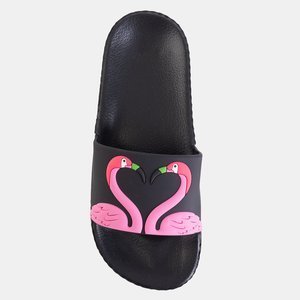 Schwarze Kinder Hausschuhe mit Flamingos Finnie - Schuhe