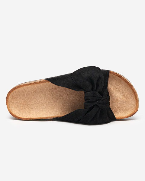 Schwarze Öko-Wildleder-Hausschuhe für Damen mit Maqelia-Schleife - Schuhe