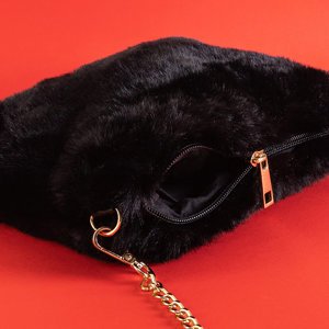 Schwarze Pelzhandtasche an einer goldenen Kette - Handtaschen