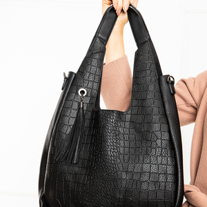 Schwarze Shopper-Tasche für Damen mit Prägung - Accessoires