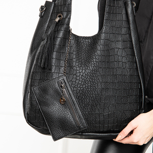 Schwarze Shopper-Tasche für Damen mit Prägung - Accessoires