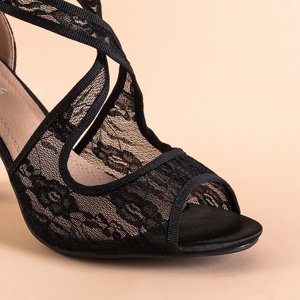 Schwarze Spitzensandalen für Damen auf dem Lorika-Pfosten - Schuhe