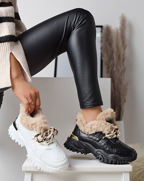 Schwarze Sportschuhe für Damen mit Fell Flixi - Schuhe