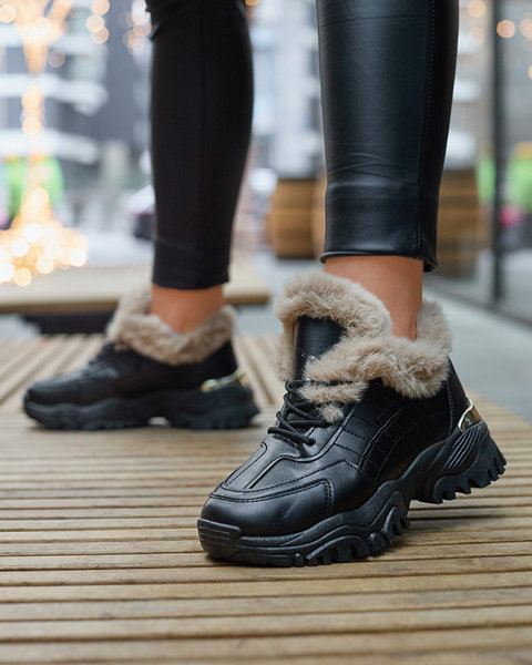 Schwarze Sportschuhe für Damen mit Fell Flixi - Schuhe