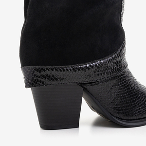 Schwarze Stiefel mit verziertem Obermaterial a'la Schlangenhaut Wica- Schuhe