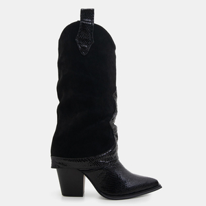 Schwarze Stiefel mit verziertem Obermaterial a'la Schlangenhaut Wica- Schuhe