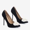 Schwarze Stiletto-Pumps mit Fergi-Blumen - Schuhe