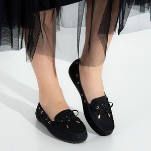 Schwarze durchbrochene Slipper für Frauen mit Donatela-Schleife - Schuhe