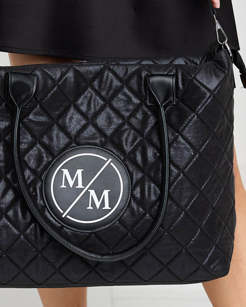 Schwarze, gesteppte Glitzer-Shopper-Tasche für Damen - Accessoires