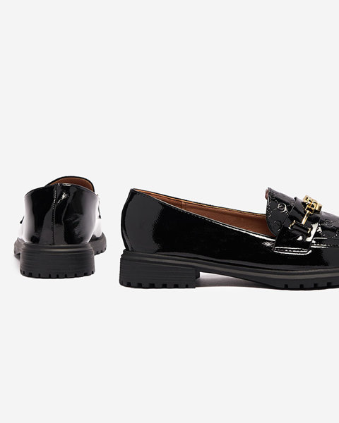 Schwarze lackierte Damenmokassins mit Verzierung Udifa - Footwear