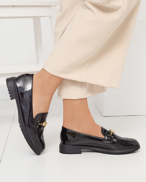 Schwarze lackierte Damenmokassins mit Verzierung Udifa - Footwear