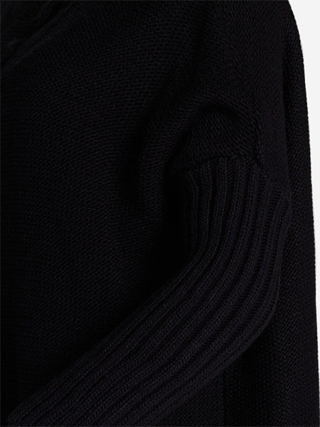 Schwarze lange Strickjacke für Damen mit Kapuze - Kleidung