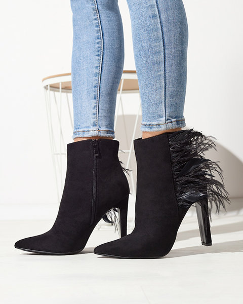 Schwarzer Damen-Stiletto-Stiefel mit Federn Cailyy- Footwear