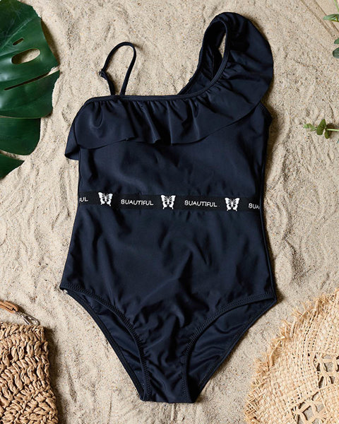 Schwarzer einteiliger Damen-Badeanzug mit Rüschen - Unterwäsche