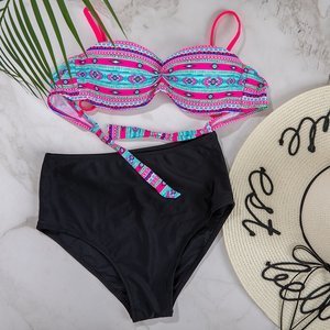 Schwarzer und rosafarbener Damen-Badeanzug mit geometrischem Muster - Unterwäsche