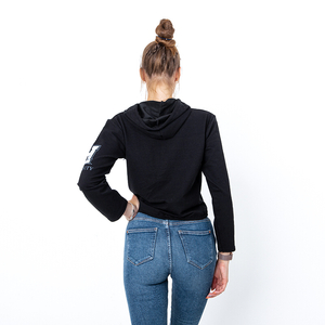 Schwarzes Damen Kapuzensweatshirt mit Aufschriften - Kleidung