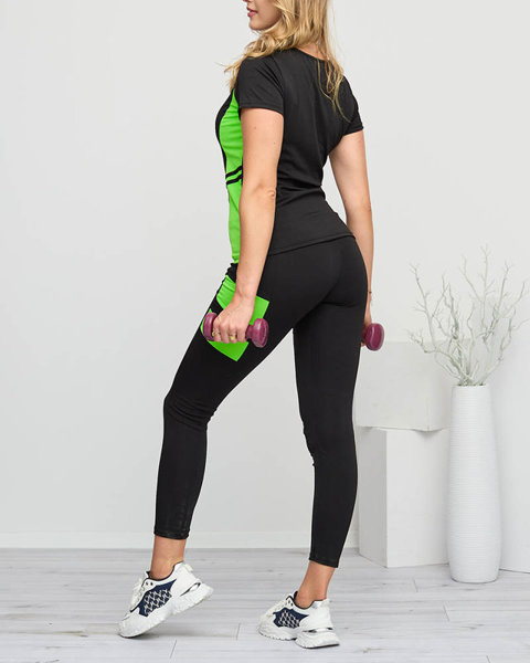 Schwarzes Damen-Sportset mit neongrünen Einsätzen - Kleidung