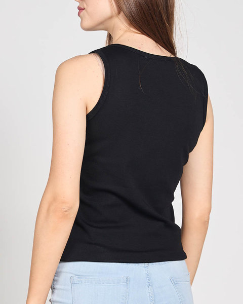 Schwarzes Damen-Top aus Baumwolle mit Zirkonia - Bekleidung