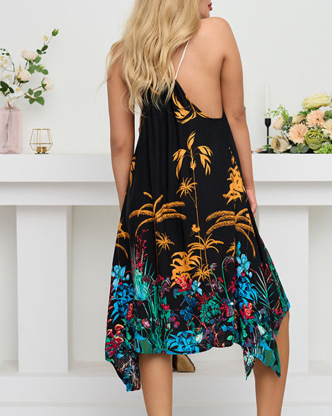 Schwarzes Sommerkleid mit Blumenmuster für Damen - Kleidung