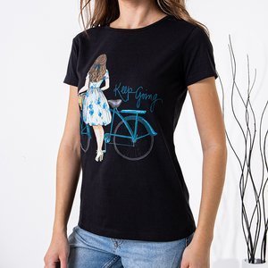 Schwarzes bedrucktes Baumwoll-T-Shirt der Frauen - Kleidung