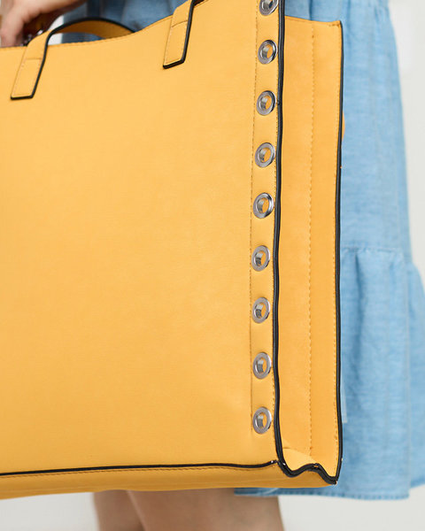 Senffarbene Shopper-Tasche für Damen mit Ösen - Accessoires