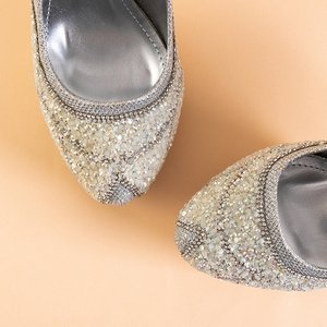 Silber glänzende Damenpumps mit Zirkonia Idora - Schuhe