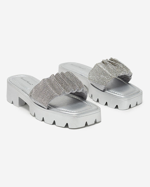 Silberne Damenpantoffeln mit Zirkonia Emkoy - Schuhe