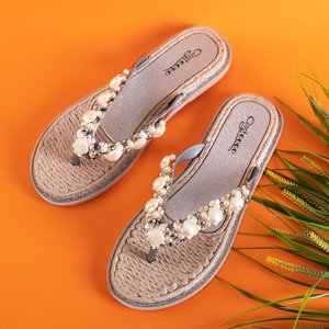 Silberne Flip-Flops für Damen mit Jefis-Dekor - Schuhe