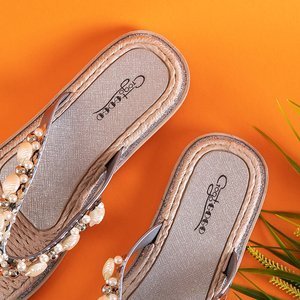 Silberne Flip-Flops für Damen mit Jefis-Dekor - Schuhe