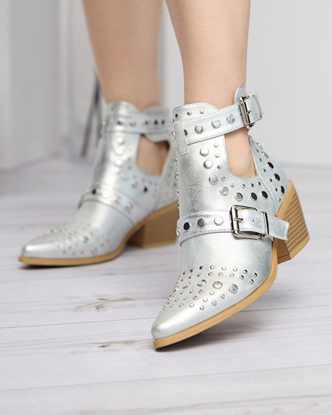 Silberne Stiletto-Stiefel mit Strass Farrcy- Footwear