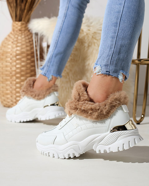 Sportliche weiße Damenschuhe mit Fell Flixi - Schuhe