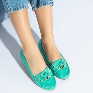 Türkisfarbene Mokassins für Frauen mit Emari-Schleife - Schuhe