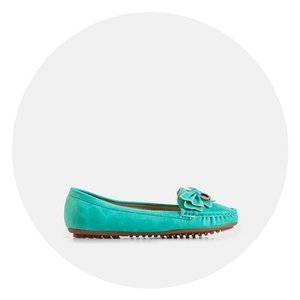 Türkisfarbene Mokassins für Frauen mit Emari-Schleife - Schuhe