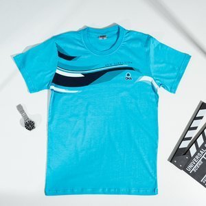 Türkisfarbenes Herren-T-Shirt aus bedruckter Baumwolle - Kleidung