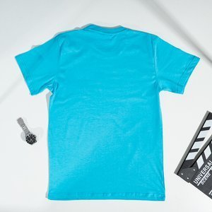 Türkisfarbenes Herren-T-Shirt aus bedruckter Baumwolle - Kleidung