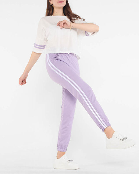 Violett-weißer Damen-Sport-Trainingsanzug mit Streifen - Kleidung