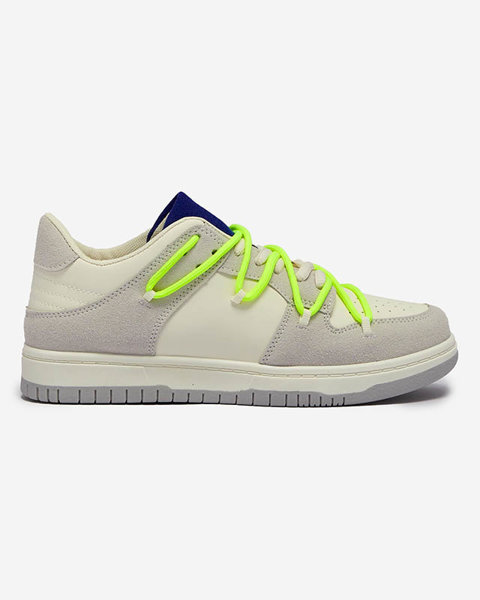 Weiß-graue Damen-Sport-Sneakers mit neonfarbenen Schnürsenkeln Olierinc - Schuhe