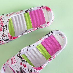 Weiß - rosa Damen-Gummihausschuhe mit Blumenmuster von Pikolisa - Schuhe