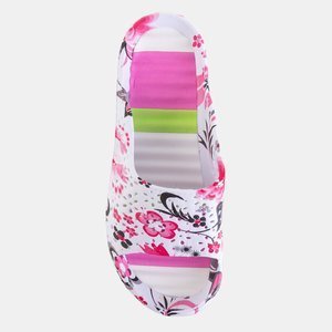 Weiß - rosa Damen-Gummihausschuhe mit Blumenmuster von Pikolisa - Schuhe