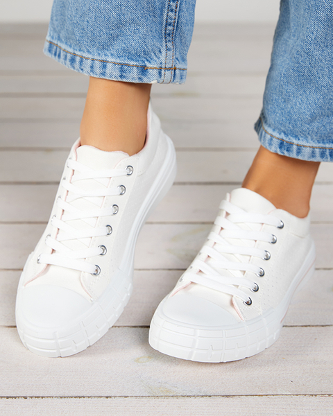 Weiße Damen-Sneaker mit rosa Streifen Sols- Footwear