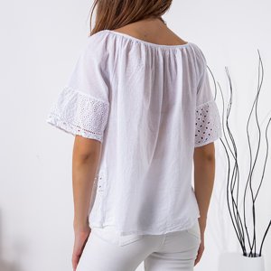 Weiße Damenbluse mit durchbrochener Stickerei - Kleidung