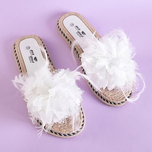 Weiße Damenhausschuhe mit Blume Massima - Schuhe