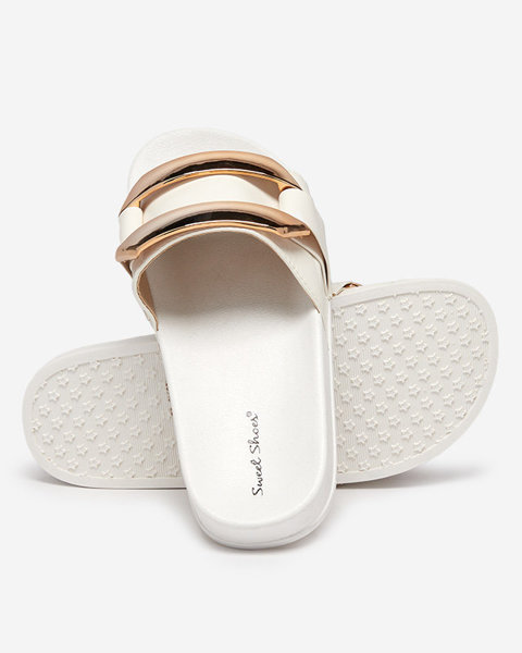 Weiße Damenhausschuhe mit goldenem Serina-Ornament - Schuhe