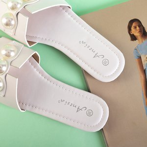 Weiße Hausschuhe für Damen mit Perlen Teonilla - Schuhe
